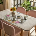 thumbnail image 3 of Spring Daisy Table Cloths for 6 Foot Rectangle Tables, Pink Flowers Wreath Leaves Farmhouse Vintage Patio Waterproof Elastic Fitted Tablecloths, Washable Rectangular Table Cover for Camping, 3 of 8