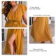 thumbnail image 5 of Vestido largo para mujer, cuello en V, cinturón, manga con volantes, envoltura lateral, vestido con dobladillo ancho de color puro para damas y niñas, amarillo S, 5 of 7