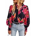 thumbnail image 3 of Michellecmm  Women Button up Shirt Contrast Color Loose Casual Long Sleeve Blouse, 3 of 7