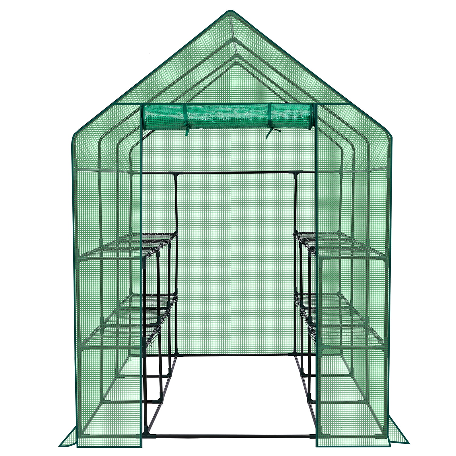 Walk-in Greenhouse 56×85×77 in, 12-Shelf Plant Green House with Roll-Up Zipper Door & Side Windows, Powder-Coated Steel Frame, Weather-Resistant PE Cover for Backyard Patio Garden