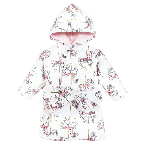 Hudson Baby Infant Girls Mink with Faux Fur Lining Pool and Beach Robe Cover-ups, Carousel Horse, 0-6 Months