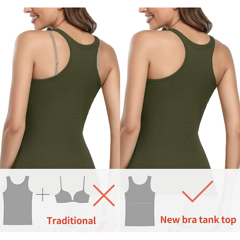 Cotton Undershirt for Women Tank Tops with Built-in Shelf Bra Racerback  Workout Yoga Top with Shelf Bra