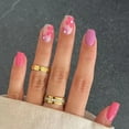 24Pcs Almond Fake Nails Gradient Pink Flower Designs Full Cover False