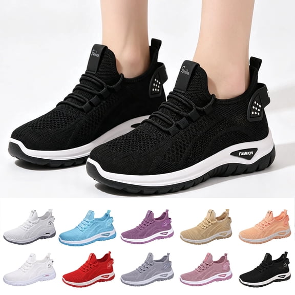 QWKLEAJ Womens Mesh Running Sneakers, UltraβLight Breathable Casual Walking Shoes, Hidden Height Increase Arch Support Wide Width Athletic Shoes for Gym Workout Black 7.5