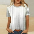 thumbnail image 2 of Fengactive Womens Short Sleeves Crew Neck T Shirts Striped Printed Basic TeeS Casual Vacation Tunic Tops, 2 of 7