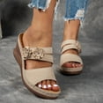 thumbnail image 2 of Beige Ladies Cheerful Seasonal Footwear With Bloom Motif Round Toe Open Toe And One Foot Wedge Heel Thick Soled Perfect For Family Reunions And Gatherings, 2 of 8