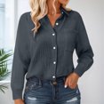 thumbnail image 2 of Godom Womens Cotton Linen Button Down Shirt 2025 Fall Winter Casual Long Sleeve Solid Color Shirts Loose Work Tops with Pockets, 2 of 7