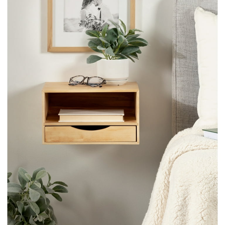 Kate and Laurel Hutton Modern Floating Shelf and Side Table 12.5 x 10 x 7 Natural Wood Modern Minimalist Floating End Table for Storage and Display