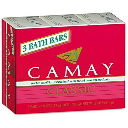 Camay Classic Bath Bar Soap, Softly Scented Natural Moisturizer 4 oz, 3