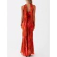thumbnail image 3 of Coral Orange Floral Strapless Halter Maxi Dress With Asymmetrical Drape Bodycon Evening Gown, 3 of 4
