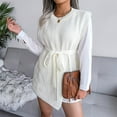 thumbnail image 2 of Women's V Neck Sleeveless Knit Sweater Vest Dress with Belt Casual Straps Vest Sleeveless Sweater Knitting Dress, 2 of 5
