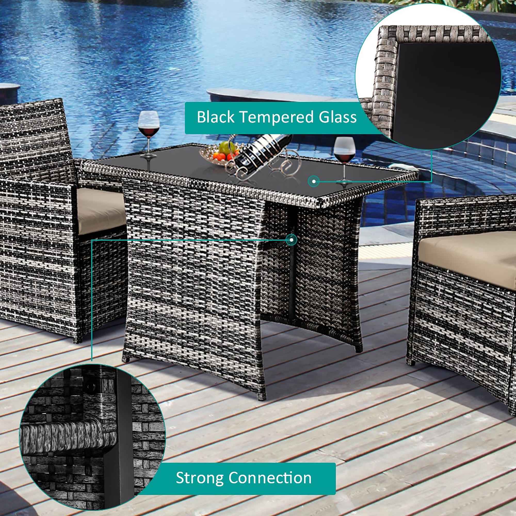 Costway 3PCS Outdoor Patio Rattan Wicker Furniture Set Armrest Sofa Cushion Mix Gary