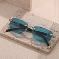 thumbnail image 6 of Mens Rectangle Blue-Green Tinted Reading Glasses 1.00 Fashion Blue Lens Sunglasses Rimless +1.0, 6 of 6
