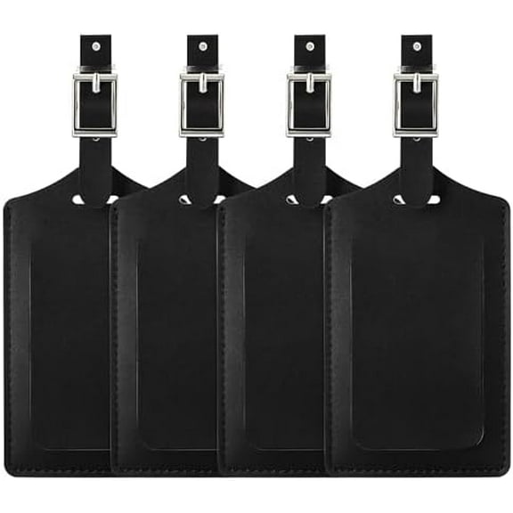 4 Pack Leather Luggage Tags for Suitcases Travel Tags Black