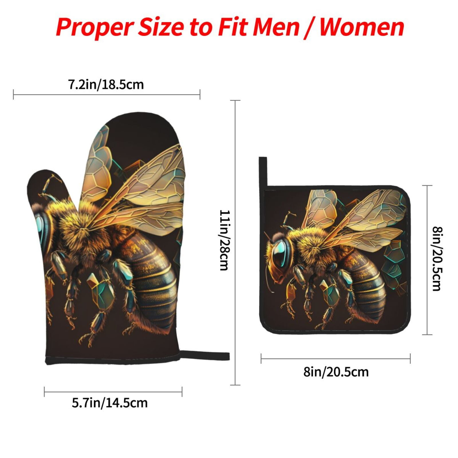 Bee Honey Honeybee Cool 4Pcs Oven Mitts and Pot Holders Sets Oven Kitchen Gloves Hot Pads for Cooking BBQ Baking Grilling