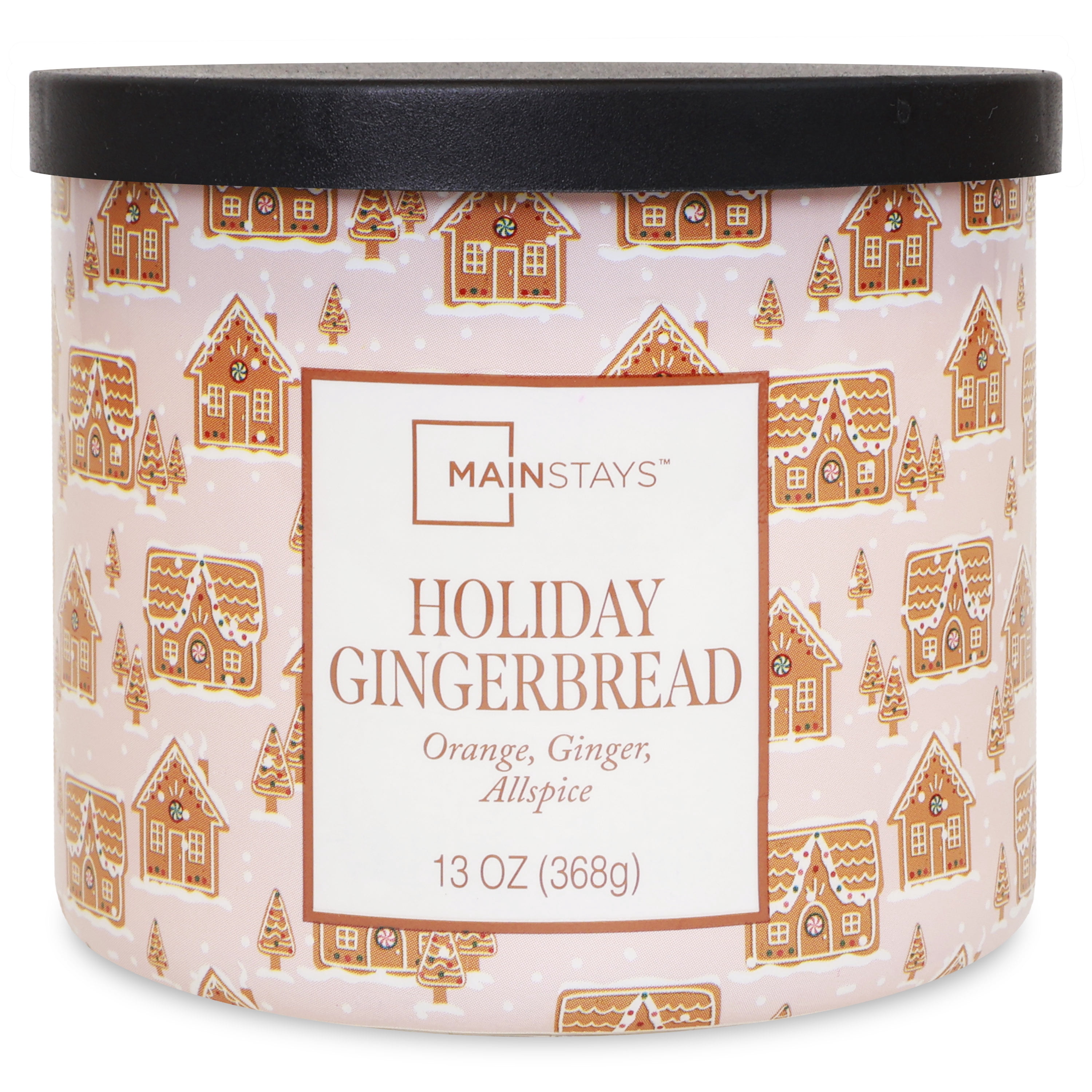 Mainstays 3-Wick Holiday Gingerbread Scented Candle with a Gingerbread House Scene Wrap, 13-Ounce
