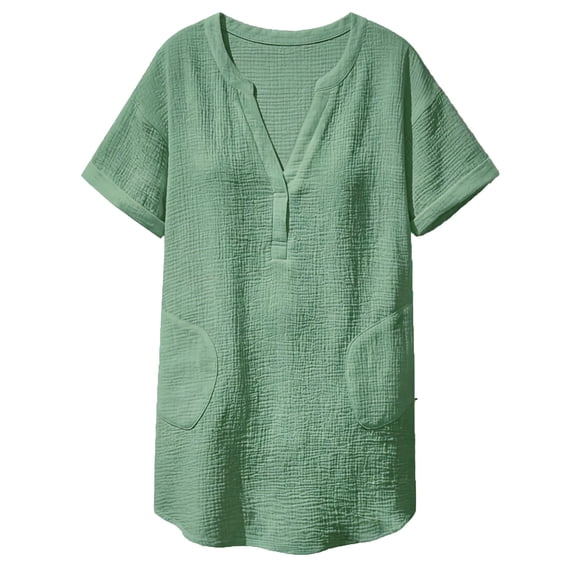 Beach Cover Up Short Sleeve V Neck Bathing Suit Coverup with Pockets Summer Loose Fit Beach Dresses for Women