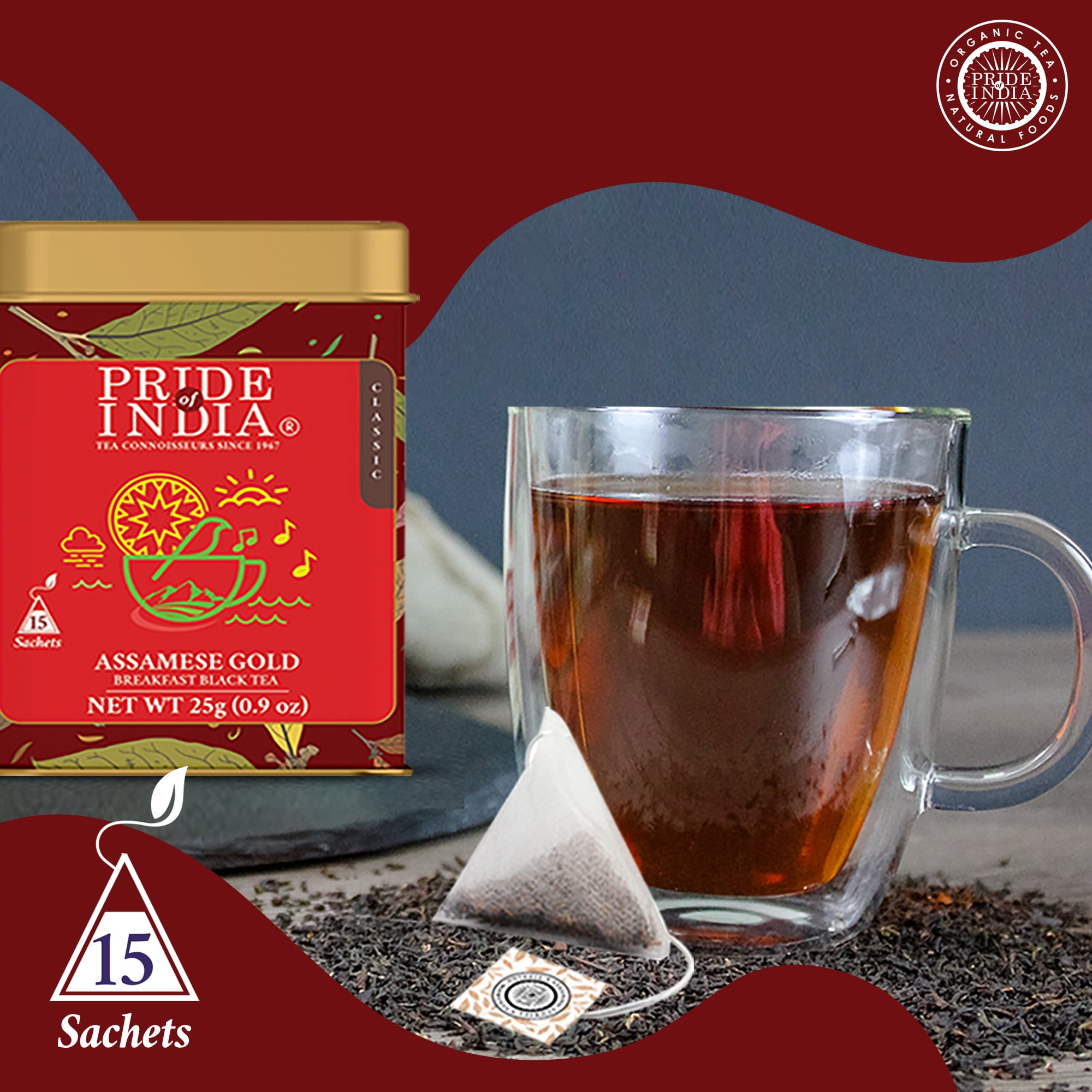Pride of India Assamese Gold English Breakfast Tea, 15 Count