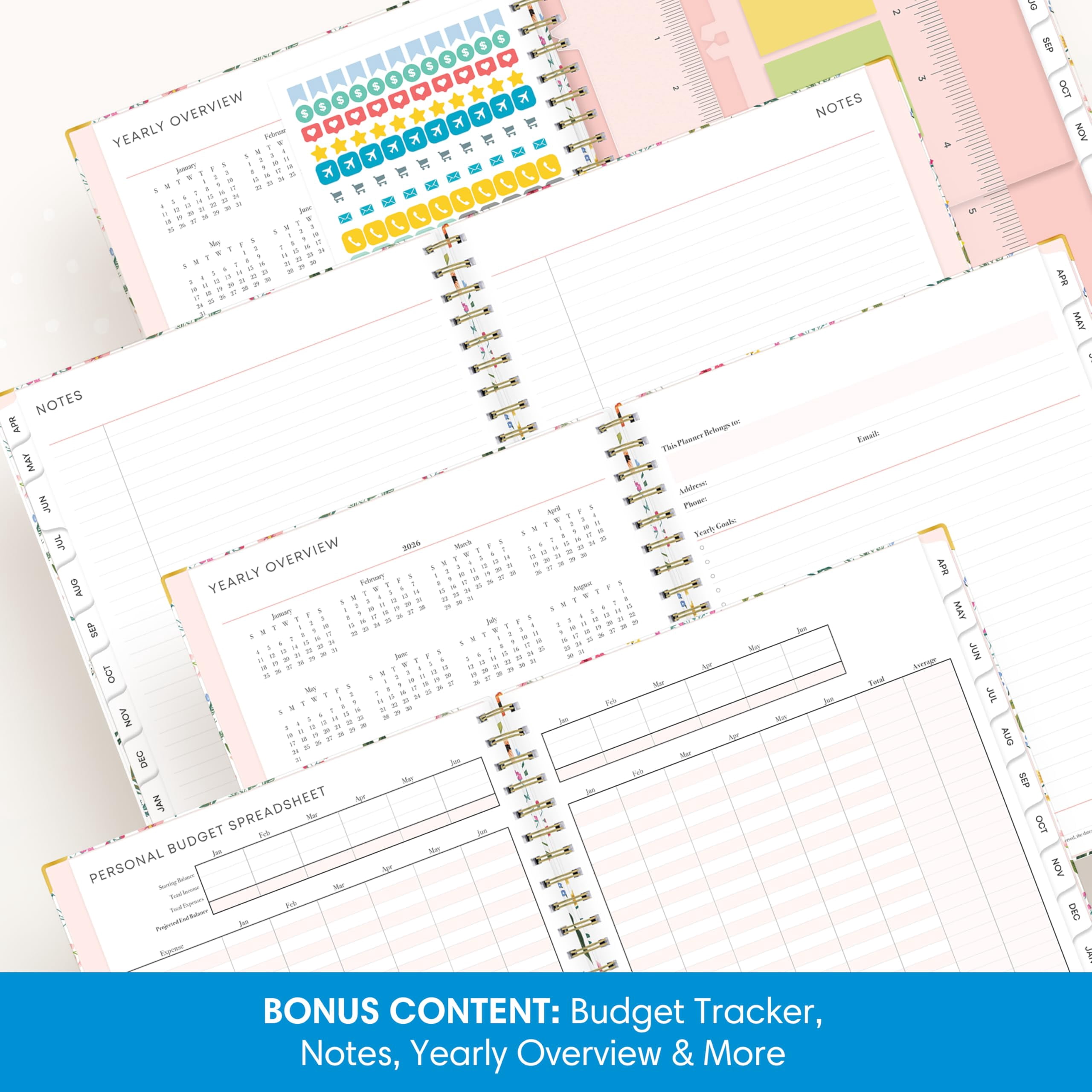 Blue Sky 15 Month 2026-2027 Weekly and Monthly Academic Year Planner Calendar, April 2026 - June 2027, 8.5" x 11", Storage Pocket, Snap-in Ruler w/Sticky Notes & Sticker Sheet, Londonberry White
