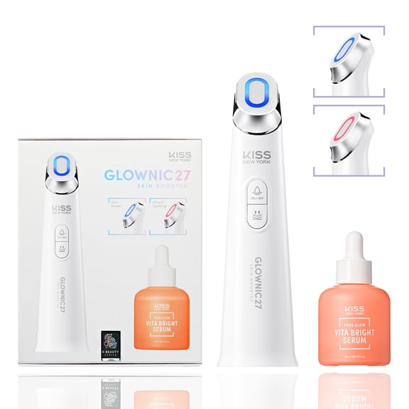 KISS NEW YORK GLOWNIC27 Facial Beauty Device, Microcurrent Glass Glow Skin Booster for Enhancing Korean Skin Care Absorption and Ability to Lift, Improves Hydration Barrier, Elasticity, Even Tone