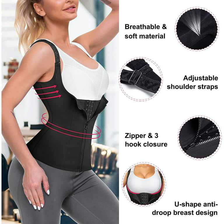 Gotoly Corsets for Women Waist Trainer Zipper Vest Sports Girdle Tummy  Control Body Shaper Cincher Workout Tank Top(Black XX-Large) 