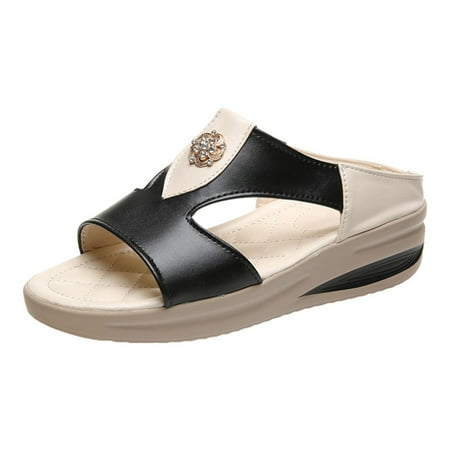 

Gzztg Flip Flops For Women Women S Thick Bottom Fish Mouth Sandals Metal Floral Leather Woman S Shoes