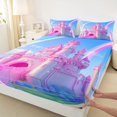 thumbnail image 3 of Homewish Fairy Tale Castle Twin Sheet Sets,Cute Rainbow Twin Fitted Sheet,Pink Blue Flat Sheet For Girls Teens,Microfiber Bedroom Decor,3-Piece, 3 of 7