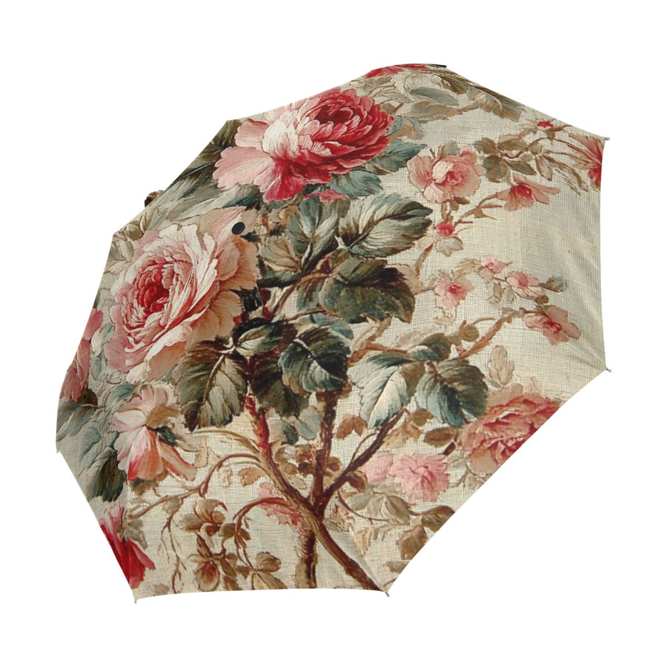 YAZAOO One-Touch Auto Open Close Rain Umbrella With Creative Classic Rose Garden Fabric Pattern
