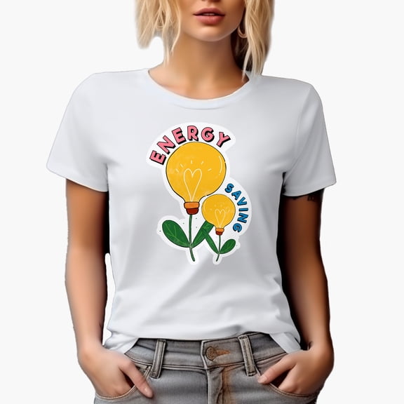 Energy Saving with Light Bulb Plant Art, Earth Day & Environmentalist Merch Gift, White T-Shirt, Small