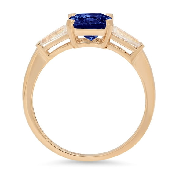 1.62 ct Square Emerald Cut Simulated Tanzanite Three-Stone Engagement Ring for Women in 18K Yellow Gold