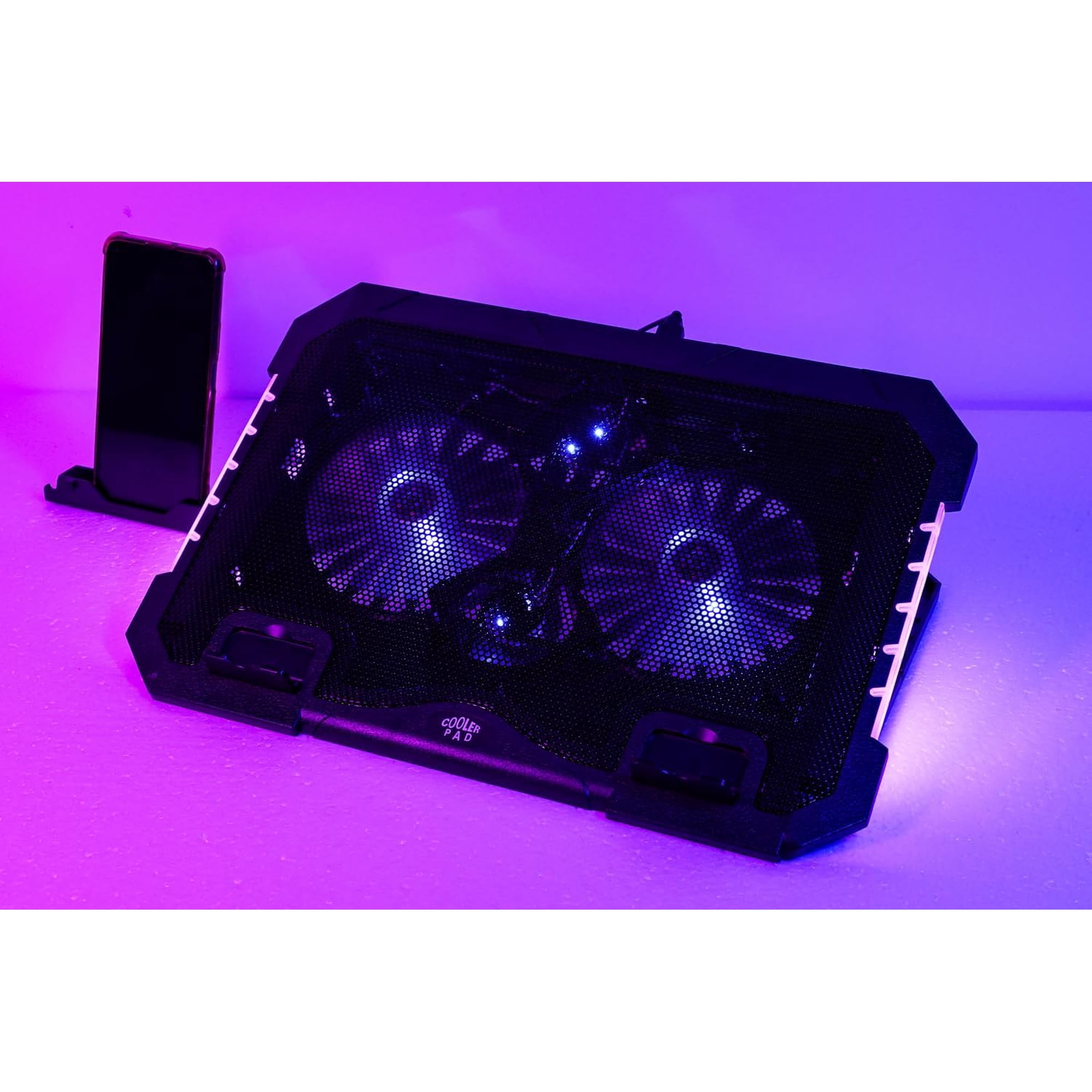 RGB Gaming Laptop Cooling Pad 17-12Inch 4Fans (Customized RGB Sidelight with Switch,Laptop Fan Speed Adjustable,5 Heights Adjustment with Phone Holder)Fit Apple MacBook Laptop Fan Cooling Pad