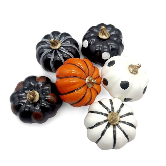Artificial Decorative Pumpkins – Stripe and Dot Artificial Pumpkins Decor for Halloween Fall Thanksgiving Dinner Table Centerpieces,6 Pcs