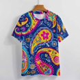 thumbnail image 3 of Vibrant Paisley Pattern Colorful Floral Design Women's Short Sleeve Tops Casual Blouses T Shirt, 3 of 6