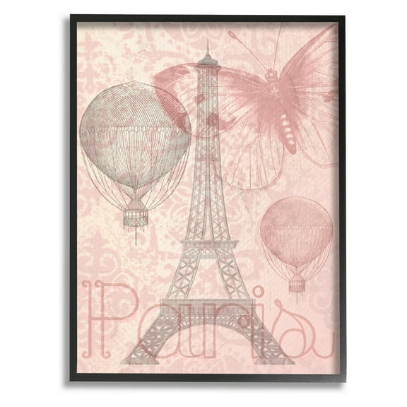 The Stupell Home Decor Collection Eiffel Tower with Hot Air Balloon Framed Giclee Wall Art