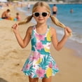 thumbnail image 3 of DISNIMO Palm Tree Hibiscus Printed Girls Swimsuit One Piece Swim Dress Beach Sleeveless Bathing Suit Soft Breathable Swimwear with Skirt, 3 of 8