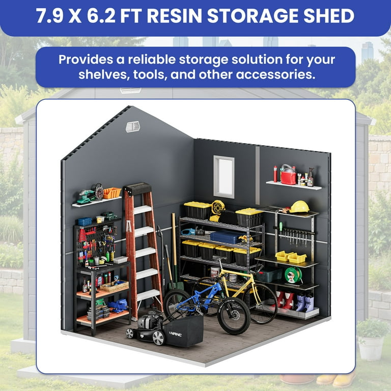 Uforic Resin Outdoor Storage Shed,7.87x6.2ft All-Weather Plastic
