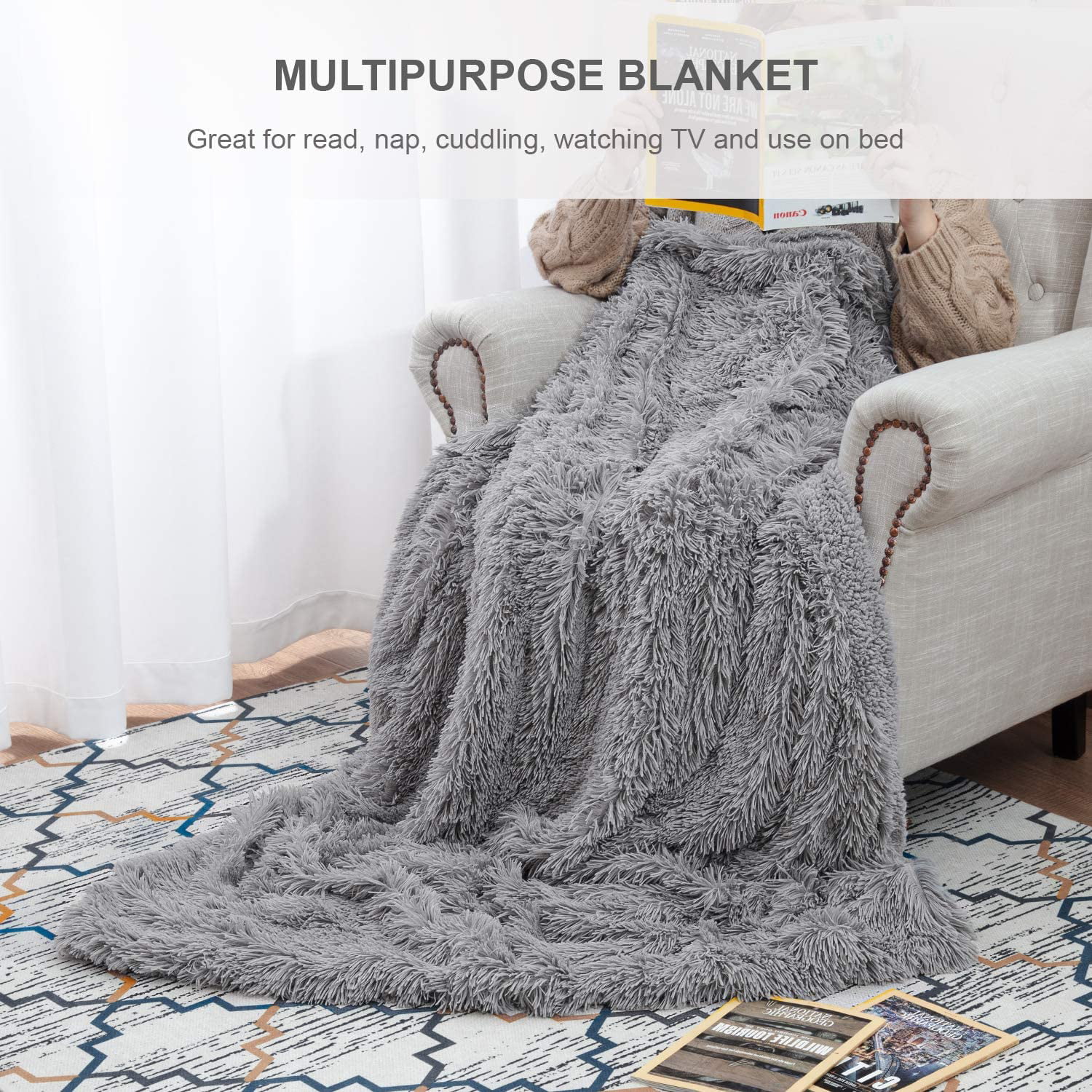  Fuzzy Faux Fur Throw Blanket Extra Soft Double-Layer  Lightweight Shaggy Blanket Fluffy Cozy Plush Comfy Fleece Blankets for  Couch Sofa Bedroom 47X31in : Home & Kitchen