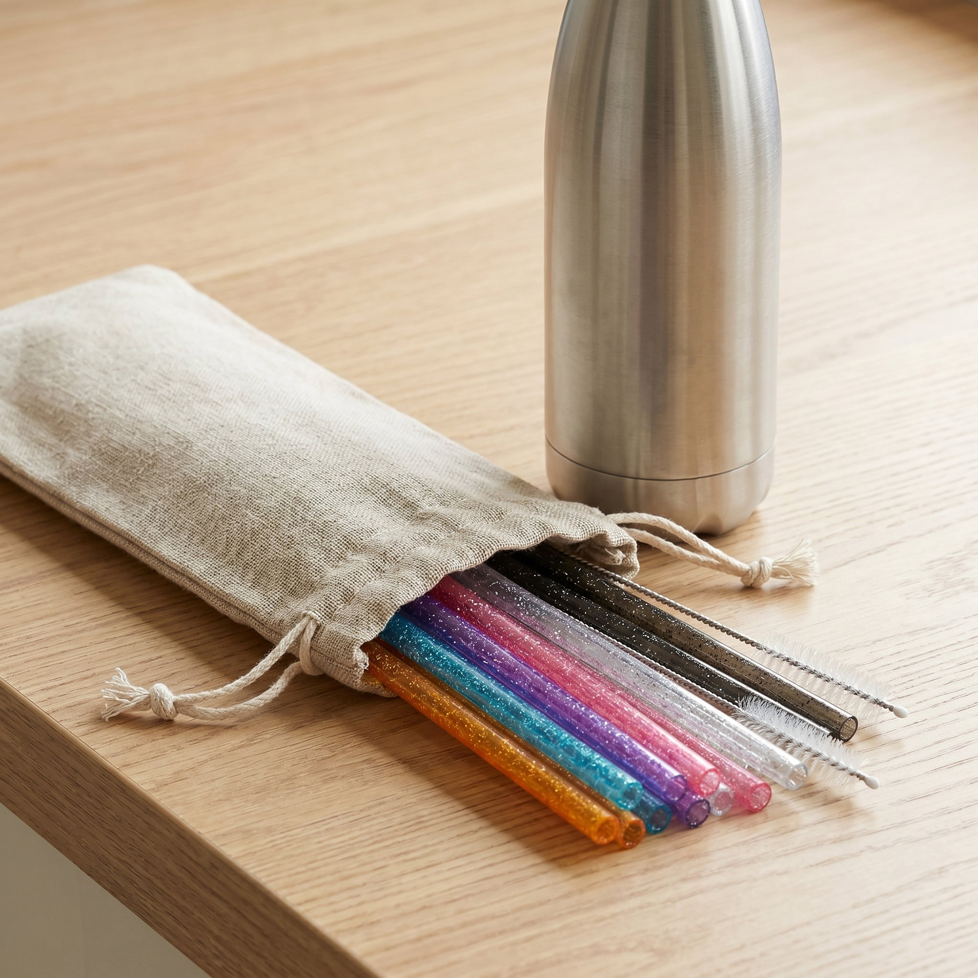 Unique Bargains Reusable Plastic Home Office Straws with Brush Color C