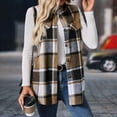 thumbnail image 2 of GEWSEY Sleeveless Shakcets for Women 2025 Fall Long Plaid Vest Tweed Blazer Jacket Casual Checkered Vest Button Down Cardigan (Khaki, XXL), 2 of 9