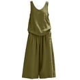 thumbnail image 7 of IUYRTFE Women's V Neck Sleeveless Top and Wide Leg Pants Set Drawstring Waist Cotton Linen Lounge Outfit, 7 of 7