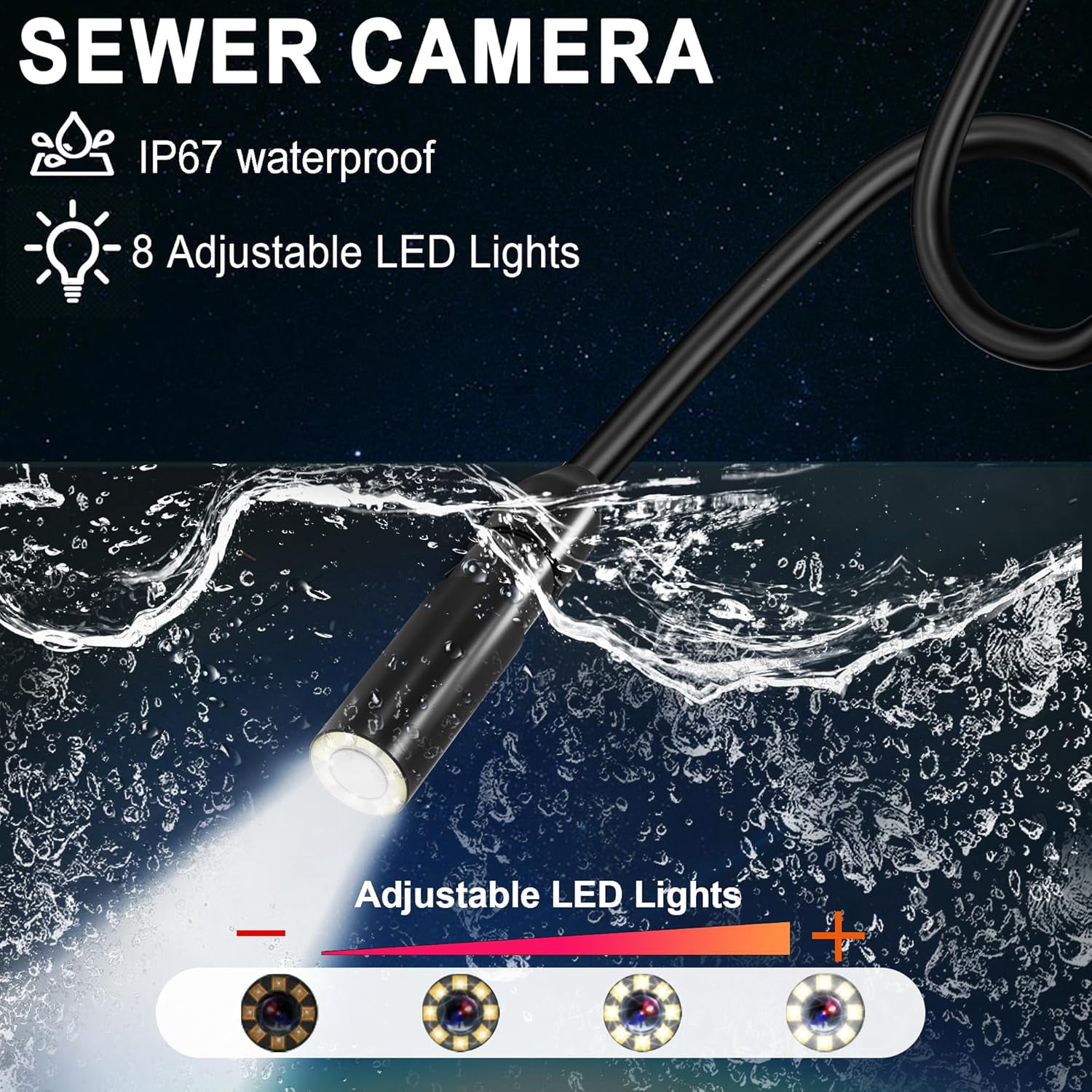 Binazon Endoscope Camera with Light, Borescope with 4.3" IPS Screen, 1920P HD, 8 LED Lights, 16.5FT Semi-Rigid Cord