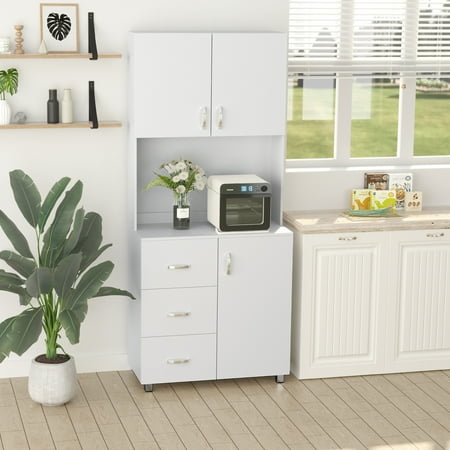 Homcom Freestanding Kitchen Pantry Buffet With Hutch Storage Organizer 2 Door Cabinets 3 Drawers And Open Countertop Adjustable Shelf For Dining Room White Canada Homcom Freestanding Kitchen Pantry, Freestanding Kitchen Cabinets With Drawers