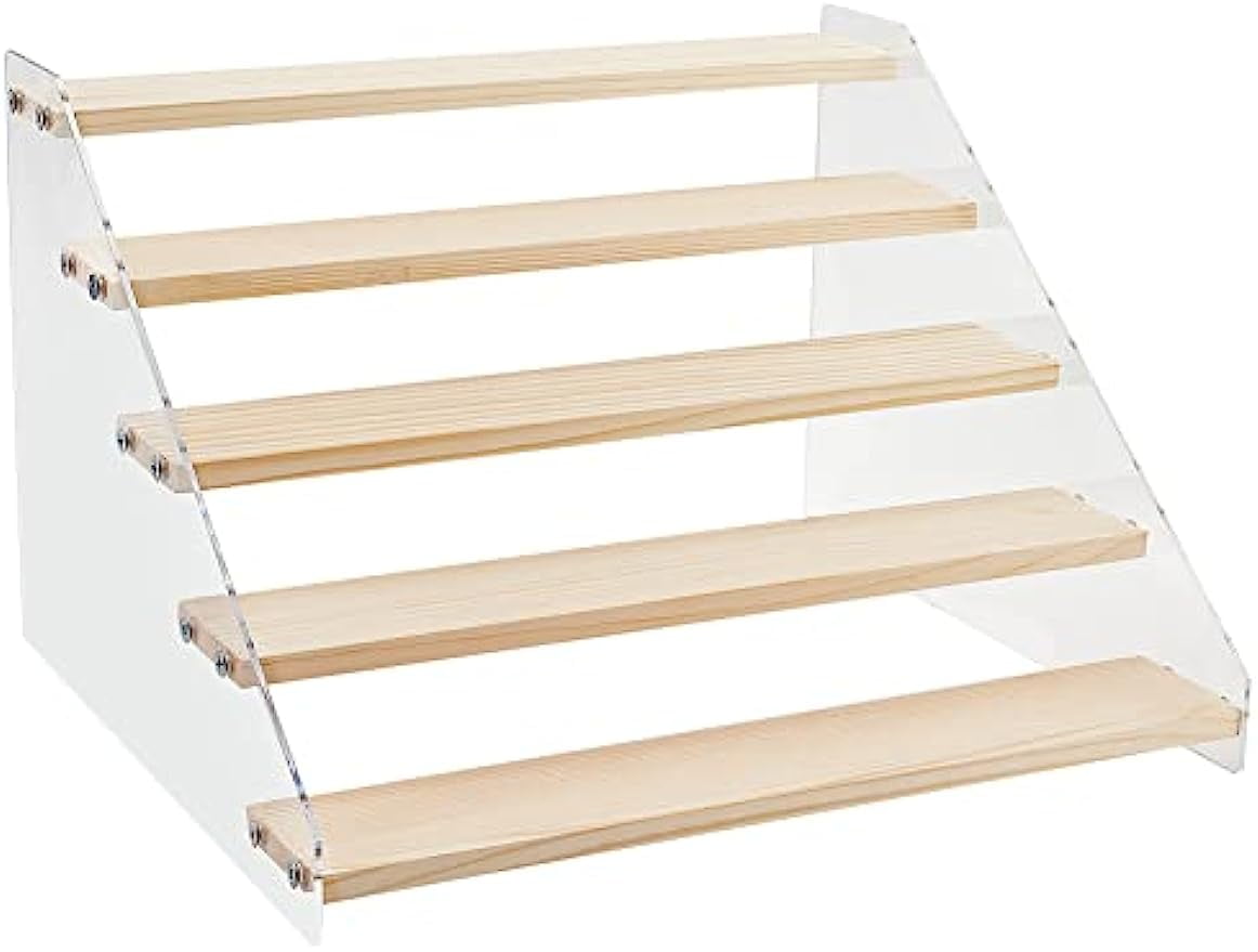 1Set 5Tier Wooden Display Stand Step Wooden Table Display Stand Clear