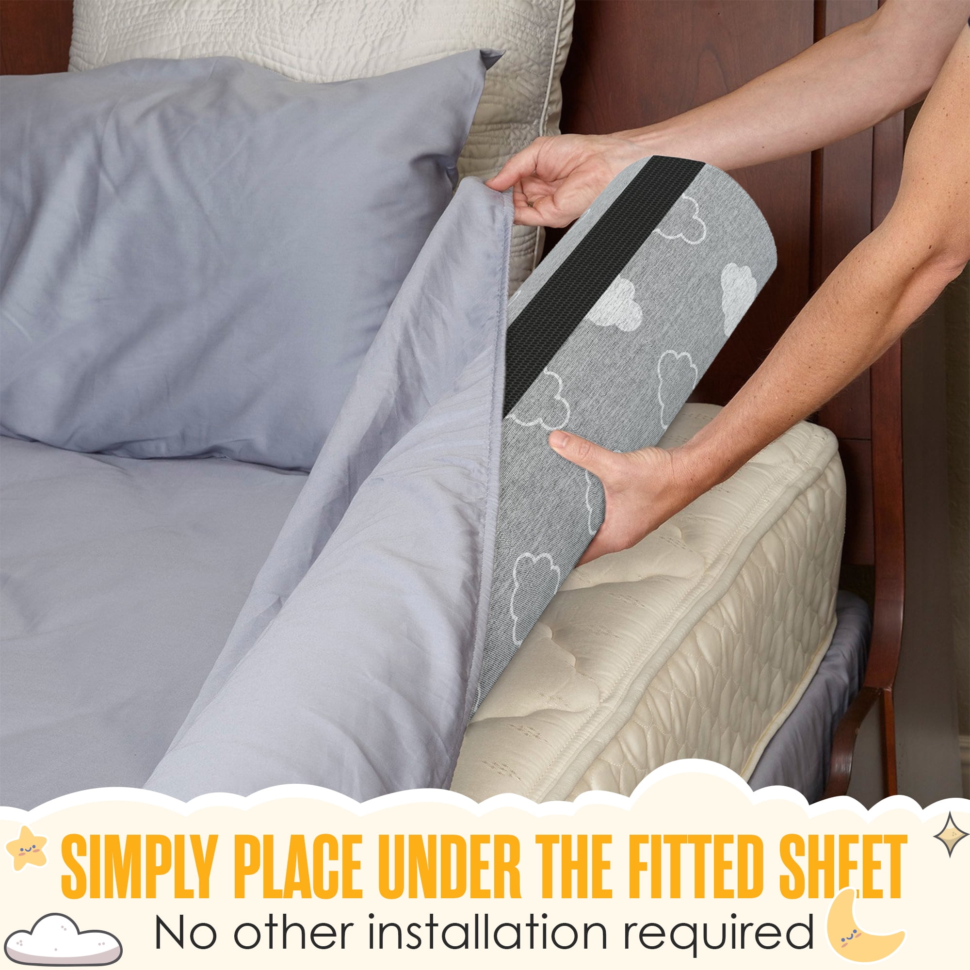 Sleepah Bed Rail for Toddlers Memory Foam Bed Bumper Guard w Dual Non-Slip Pads Waterproof Washable Removable Cover