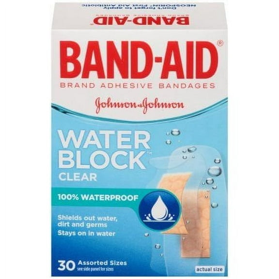 Band-Aid Water Block Plus Adhesive Bandages-Clear-30ct, Assorted Sizes