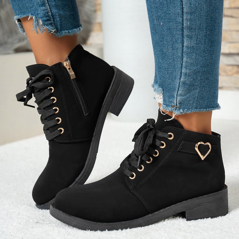 Chenyee Womens Lace Up Low Chunky Heel Ankle Boots Fashion Suede Side  Zipper Dress Booties