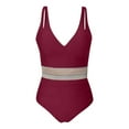 thumbnail image 2 of Summer One Piece Swimsuit for Women with Chest Cushion Mesh Deep V-Neck Adjustable Strap Bathing Suit Swimwear Bikini for Women Beach Fashion, 2 of 3