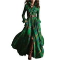 thumbnail image 3 of Stichou Plaid Maxi Dress for Women, Long Sleeve Dress Vintage V-Neck Long-Sleeve Pastoral Style Dresses with Pockets, Lapel Button Maxi Plaid Dresses with Belt Green S, 3 of 5