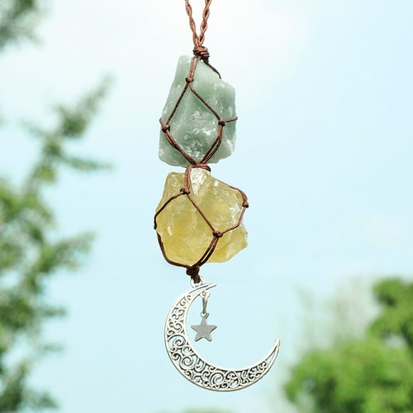 Amzcrzy Crystal Pendant Natural Amethyst Crystal Stone Car Pendant Star Pendant Color Weave Energy Home Decor Room Decor Home and Kitchen Dorm Room Essentials Dorm Decor
