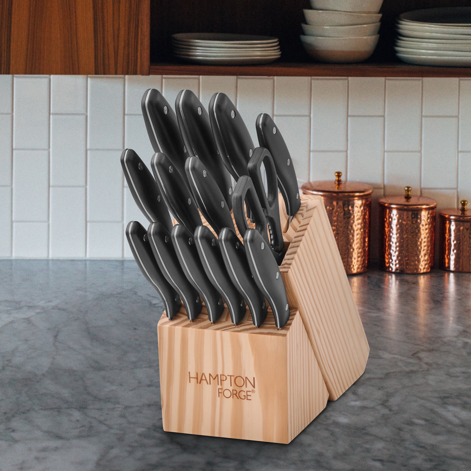 Hampton Forge™ Rochester - 15 Piece Knife Block Set, Full Tang, Triple Rivets